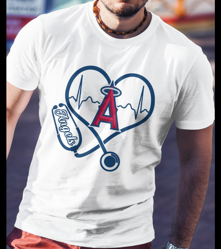 Los Angeles Angels Nurse Love Heartbeat Stethoscope T-Shirt