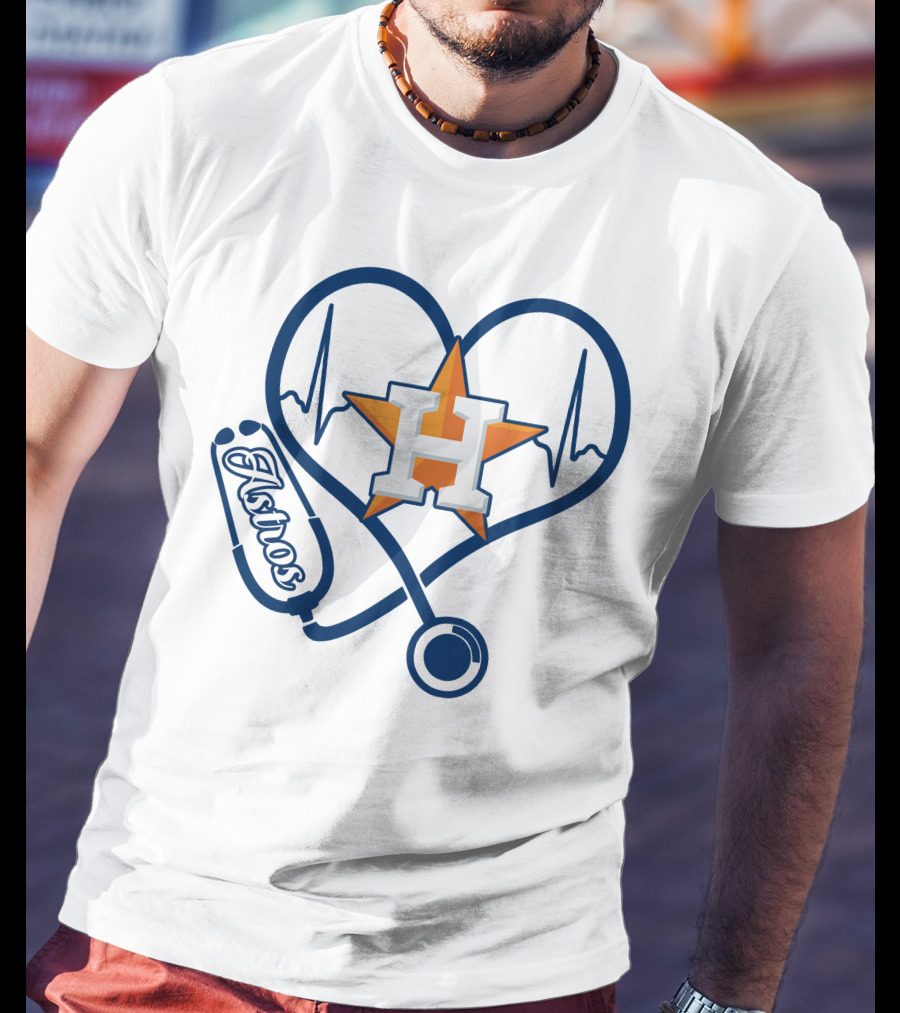 Nurse Love Astros Heartbeat Stethoscope T-Shirt