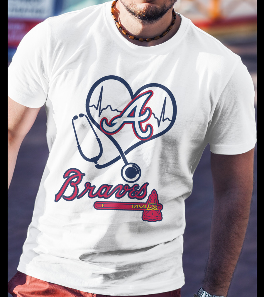 Nurse Love Braves Heartbeat Stethoscope Atlanta T-Shirt