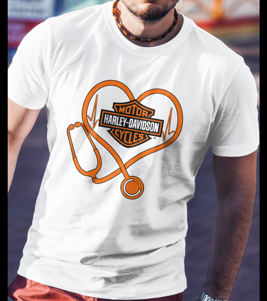 Nurse Love Harley Davidson Motorcycles Stethoscope Heartbeat T-Shirt