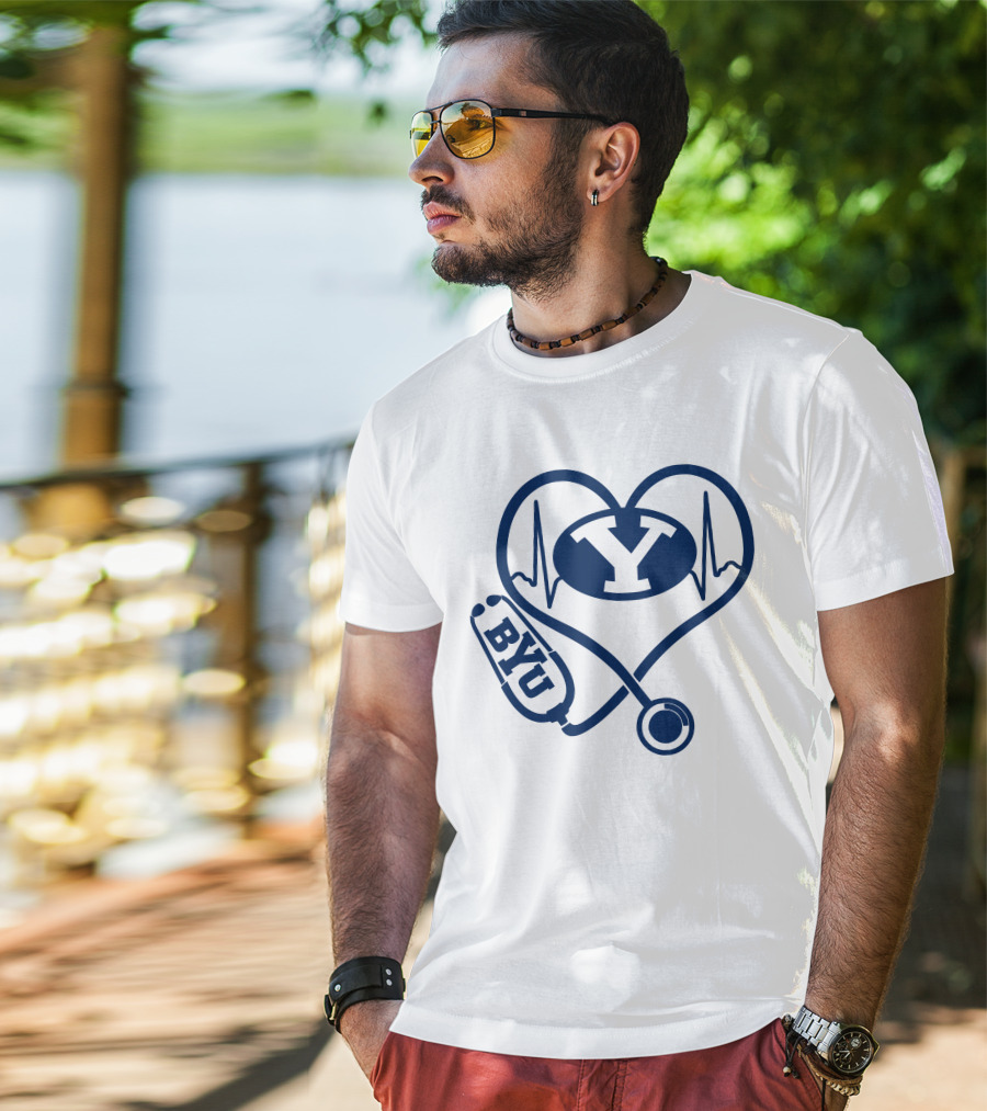 Nurse Love BYU Heartbeat Stethoscope T-Shirt