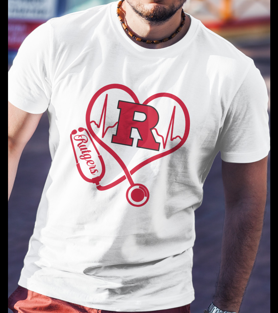 Rutgers Scarlet Knights Nurse Love Stethoscope Heartbeat T-Shirt