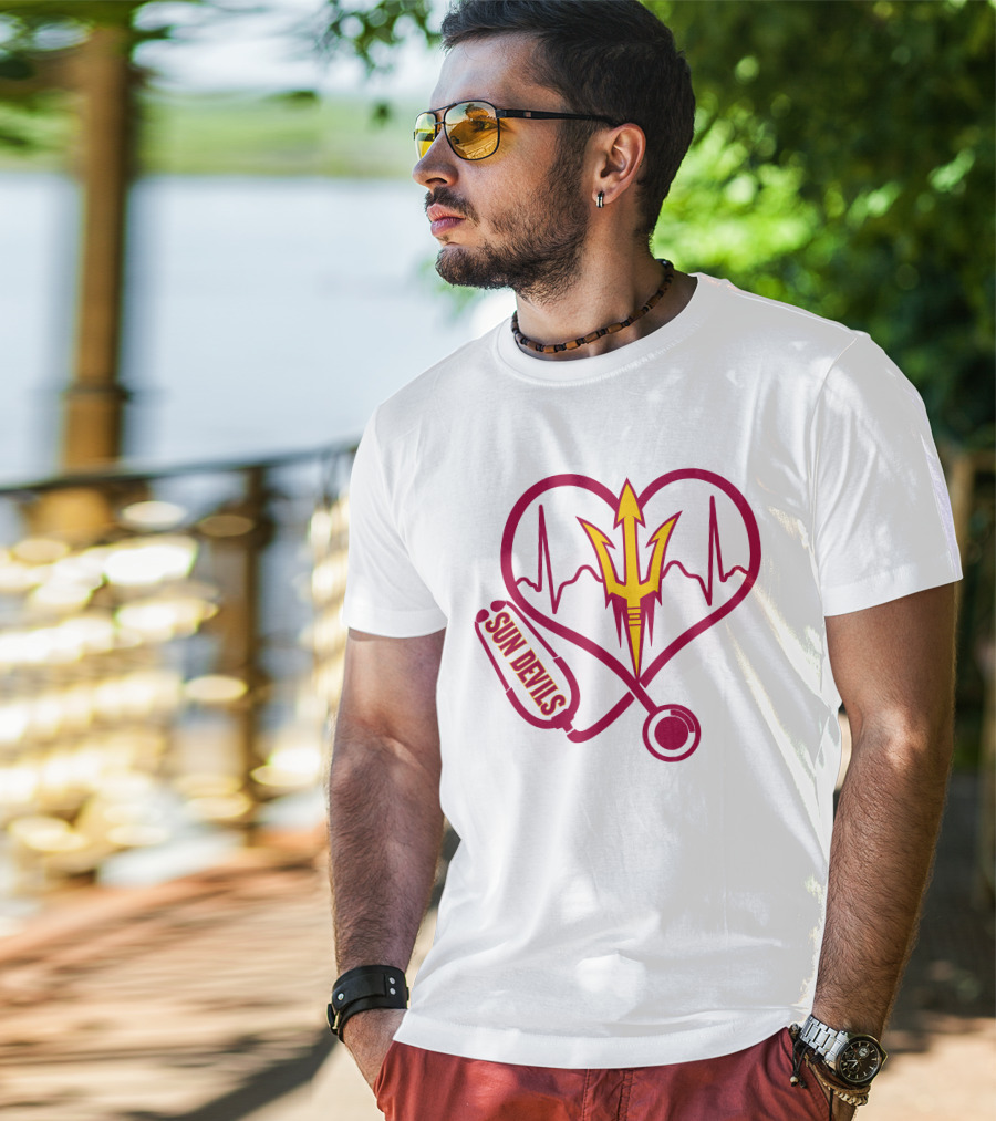 Nurse Love Arizona State Sun Devils Heartbeat Stethoscope T-Shirt