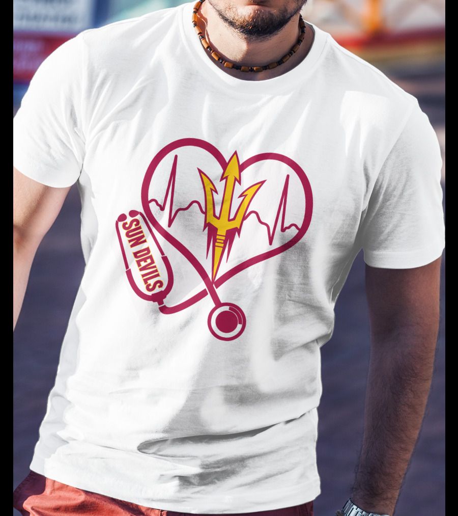 Nurse Love Arizona State Sun Devils Heartbeat Stethoscope T-Shirt