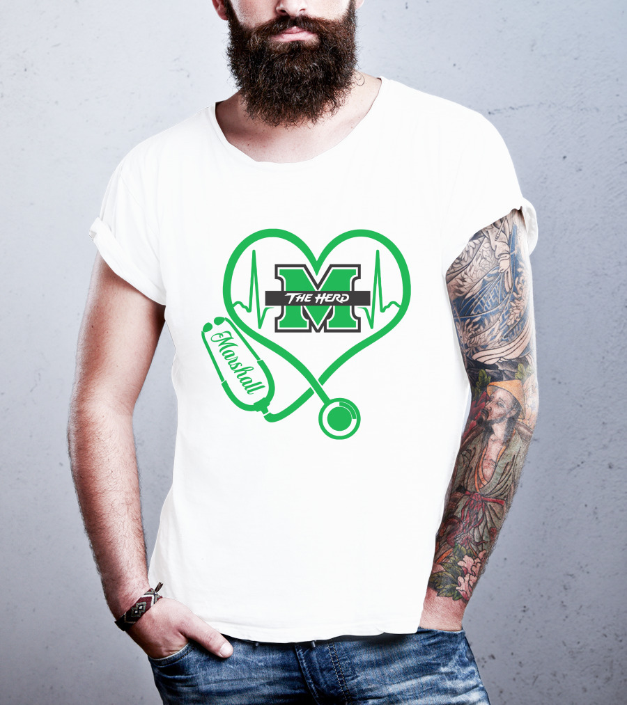 Marshall Thundering Herd Nurse Love Heartbeat Stethoscope T-Shirt