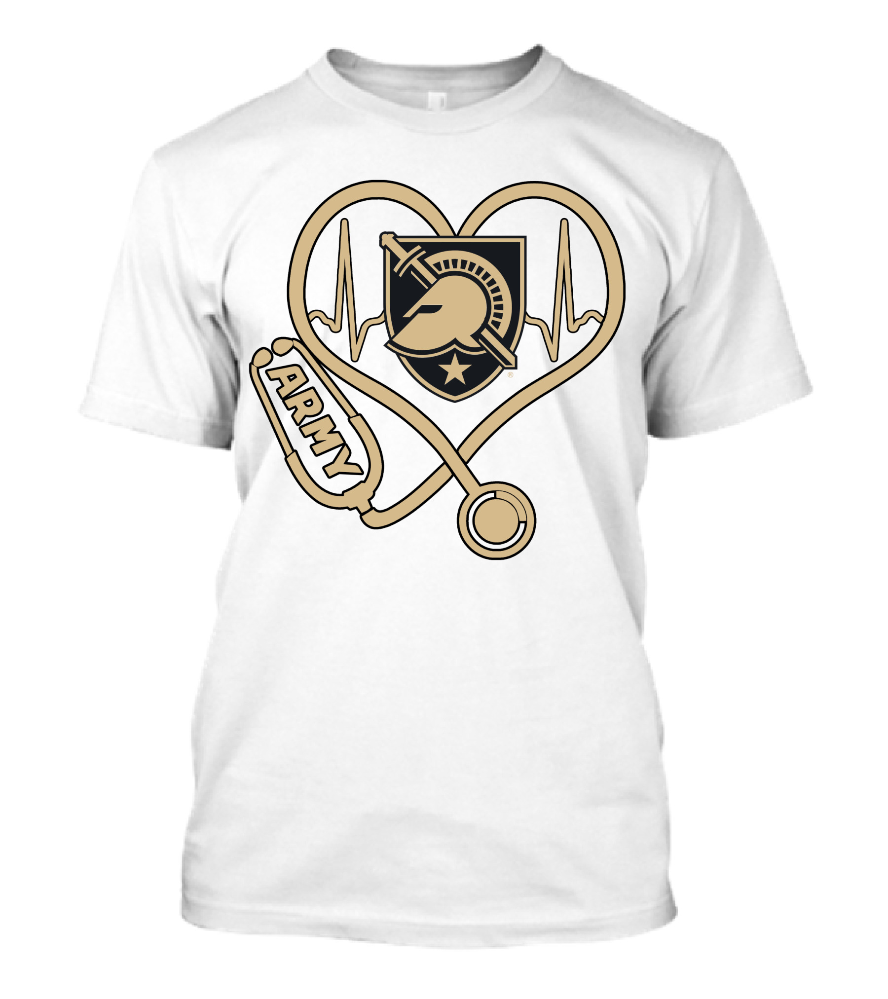 Nurse Army Love Black Knights Stethoscope Heartbeat T-Shirt