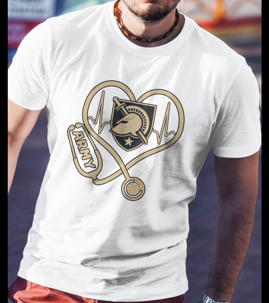 Nurse Army Love Black Knights Stethoscope Heartbeat T-Shirt