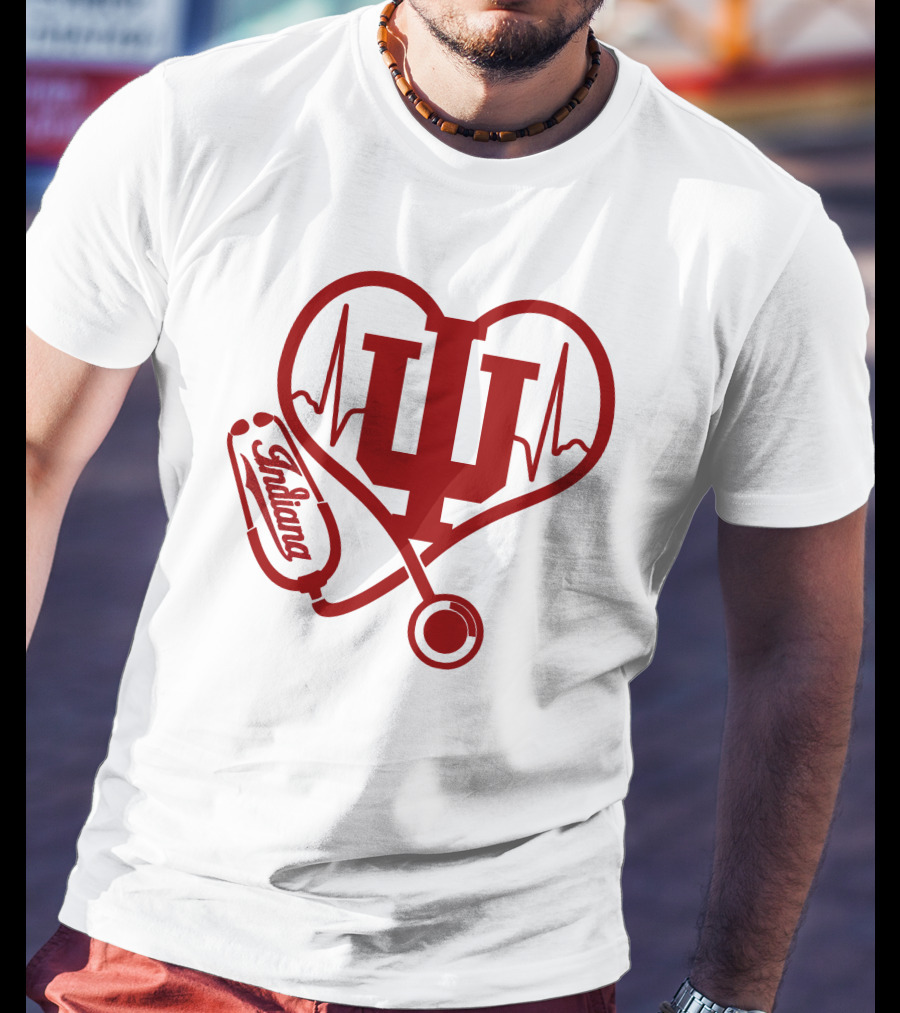 Indiana University Nurse Love Hoosiers Stethoscope Heartbeat T-Shirt