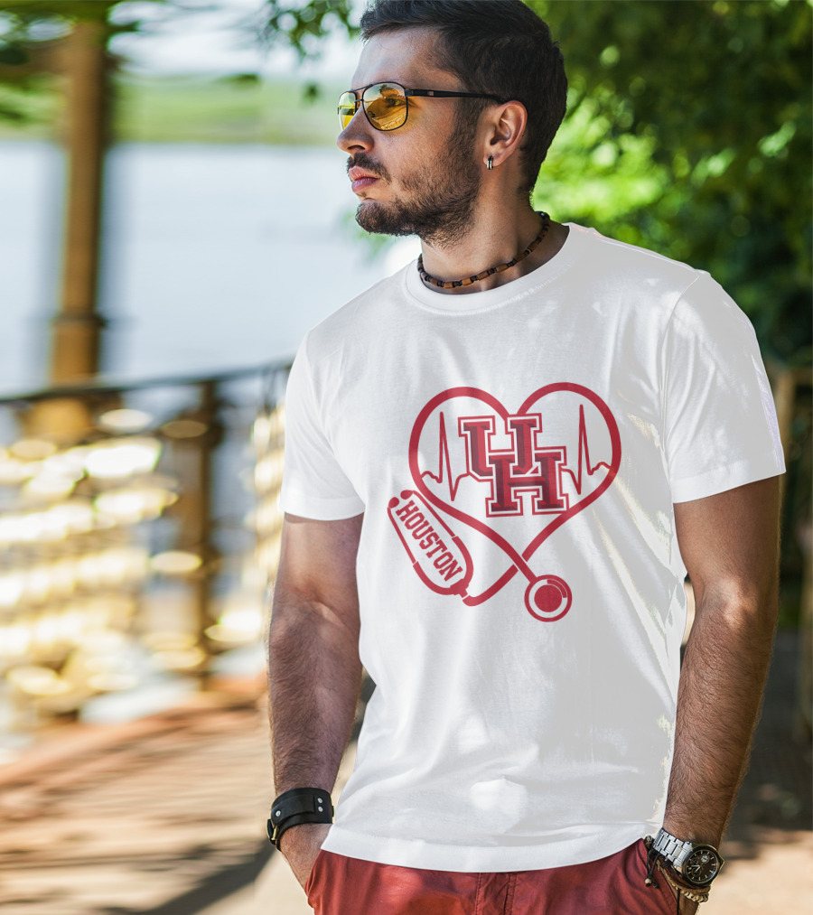 Houston Cougars Nurse Heartbeat Stethoscope Uh T-Shirt