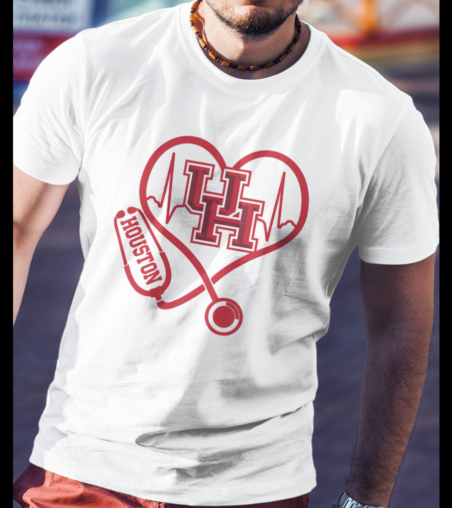 Houston Cougars Nurse Heartbeat Stethoscope Uh T-Shirt