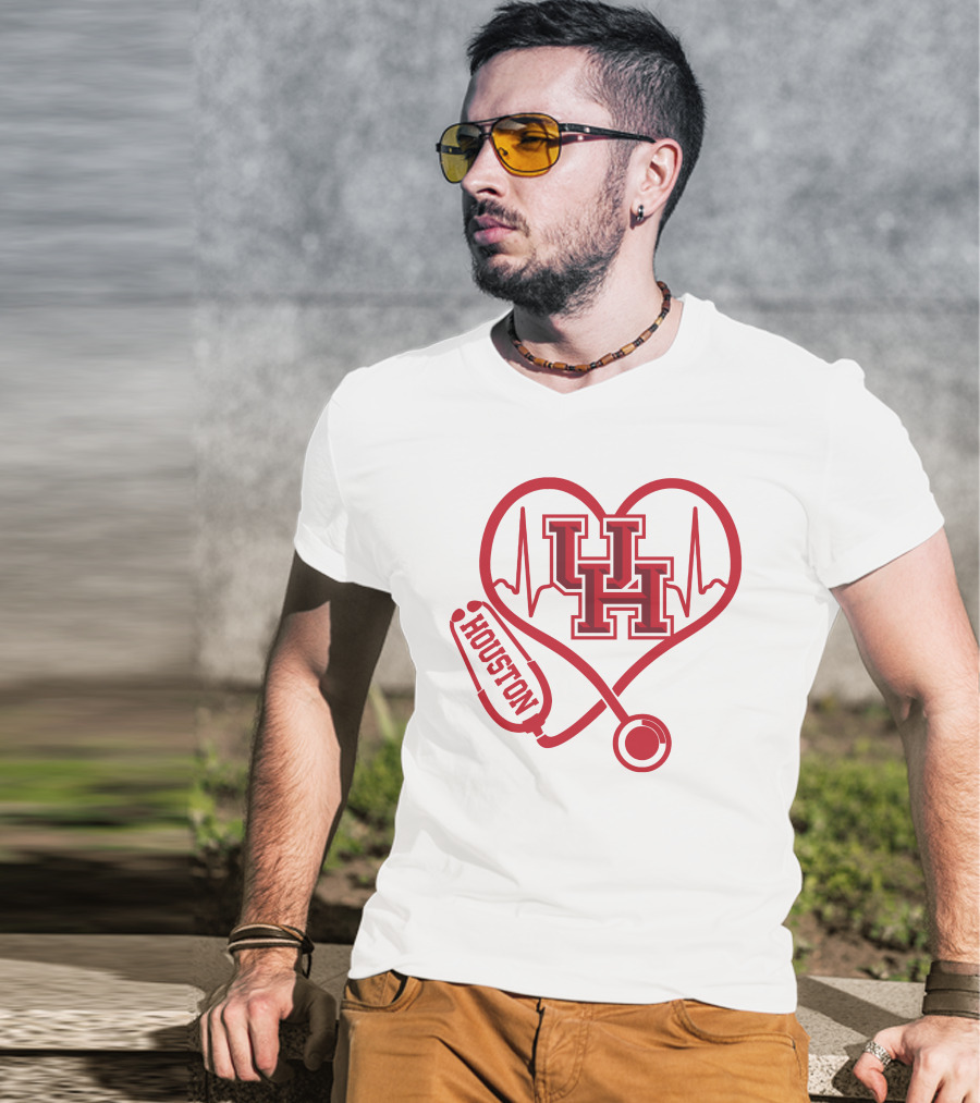 Houston Cougars Nurse Heartbeat Stethoscope Uh T-Shirt