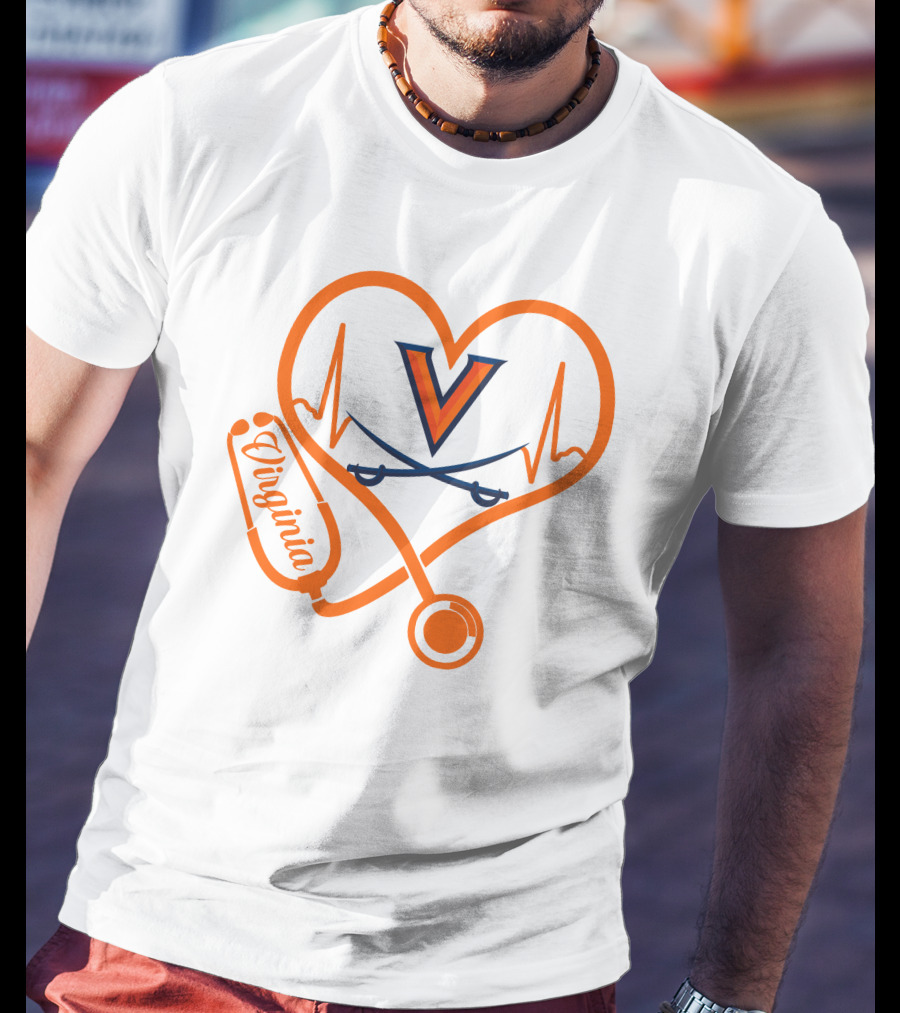 Nurse Love Virginia Cavaliers Stethoscope Heart T-Shirt