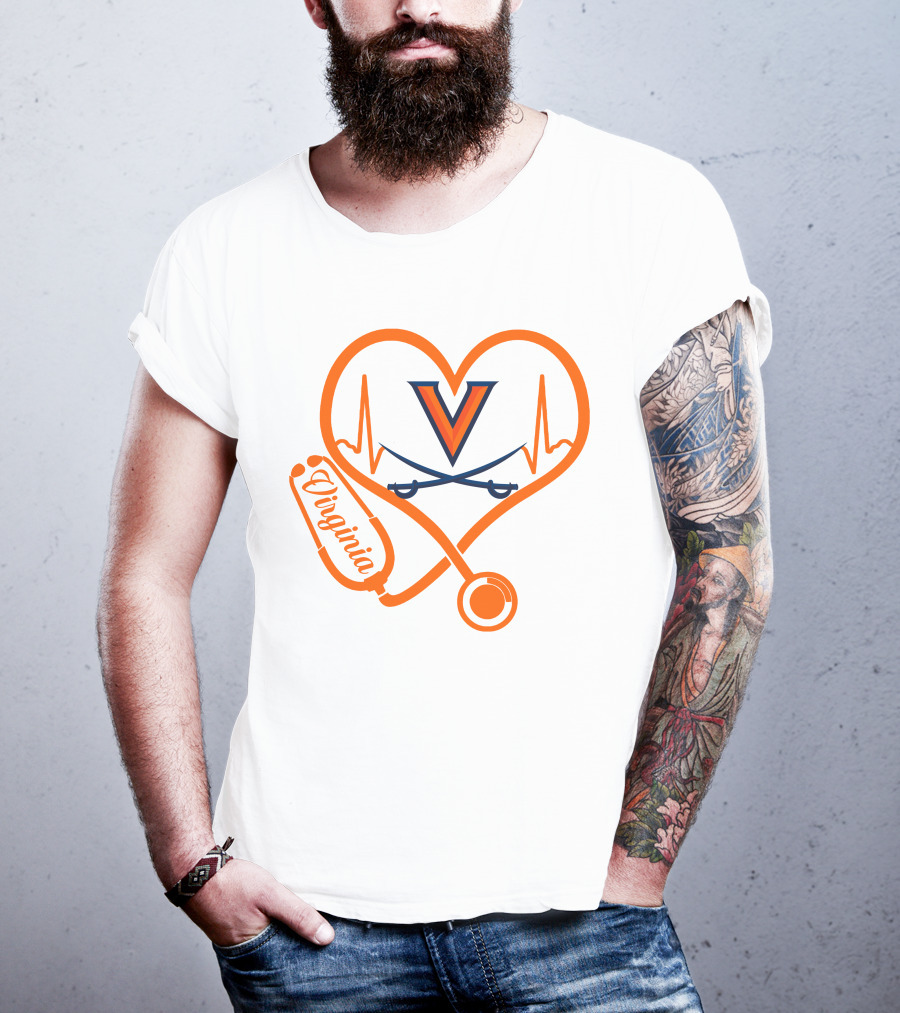 Nurse Love Virginia Cavaliers Stethoscope Heart T-Shirt