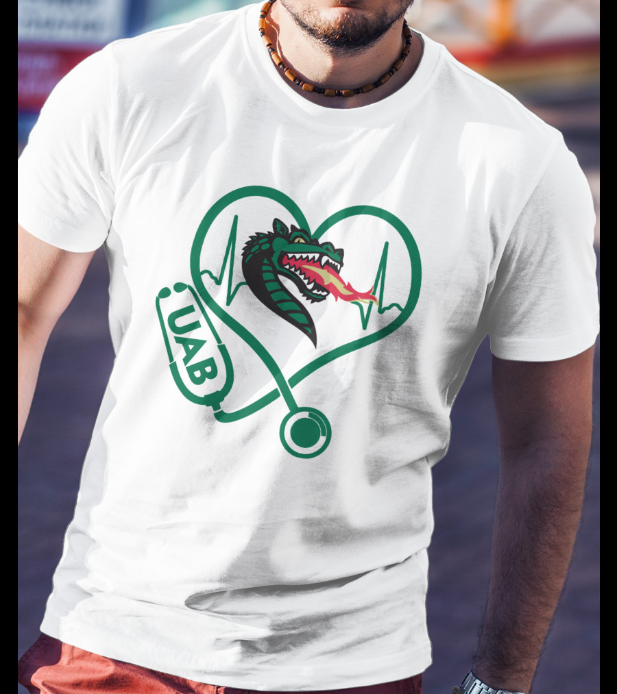 Nurse Love UAB Blazers Heart Stethoscope Dragon T-Shirt