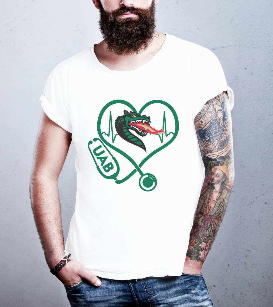 Nurse Love UAB Blazers Heart Stethoscope Dragon T-Shirt