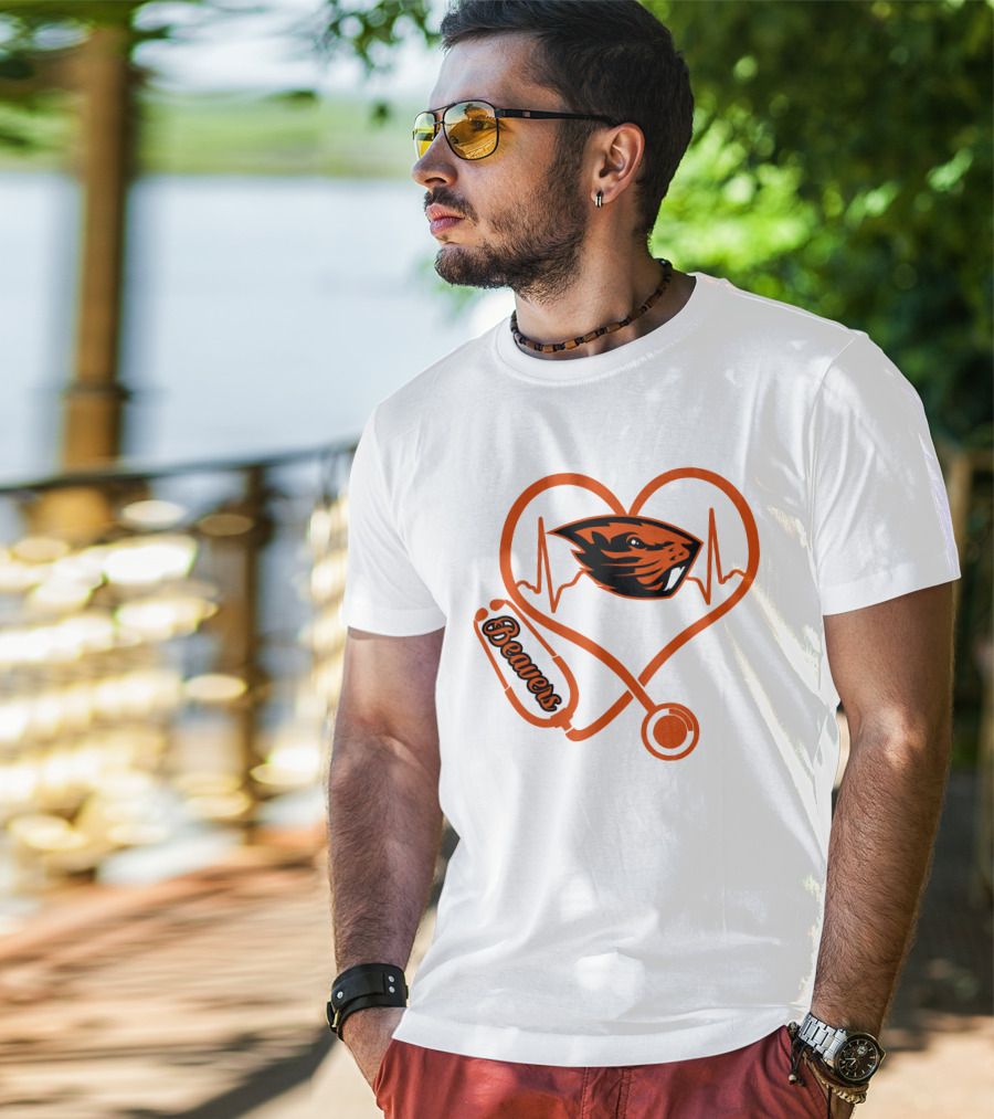 Beavers Nurse Love Oregon State Heartbeat T-Shirt