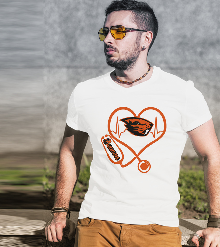 Beavers Nurse Love Oregon State Heartbeat T-Shirt