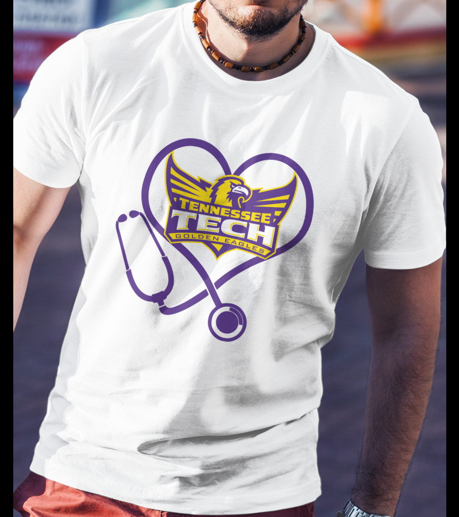 Nurse Love Tennessee Tech Golden Eagles Heart Stethoscope T-Shirt