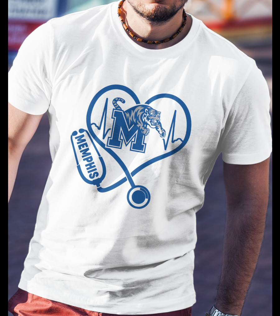 Memphis Tigers Nurse Heartbeat Stethoscope T-Shirt