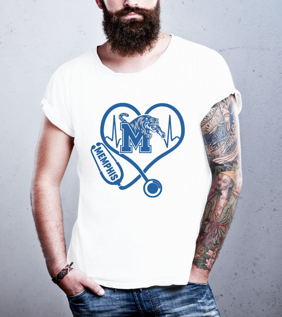 Memphis Tigers Nurse Heartbeat Stethoscope T-Shirt