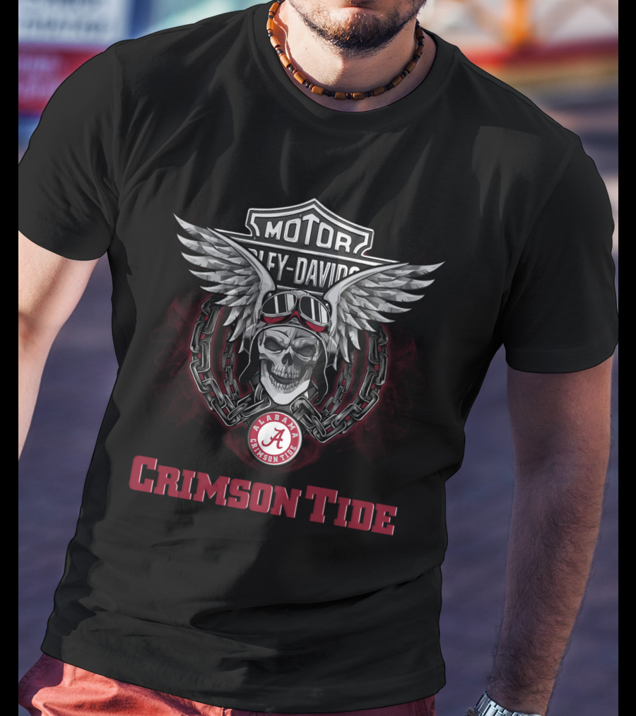 Harley Davidson Alabama Crimson Tide Skull And Wings T-Shirt