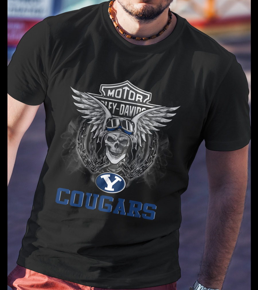 Harley Davidson Motor Byu Cougars Skull Wings T-Shirt