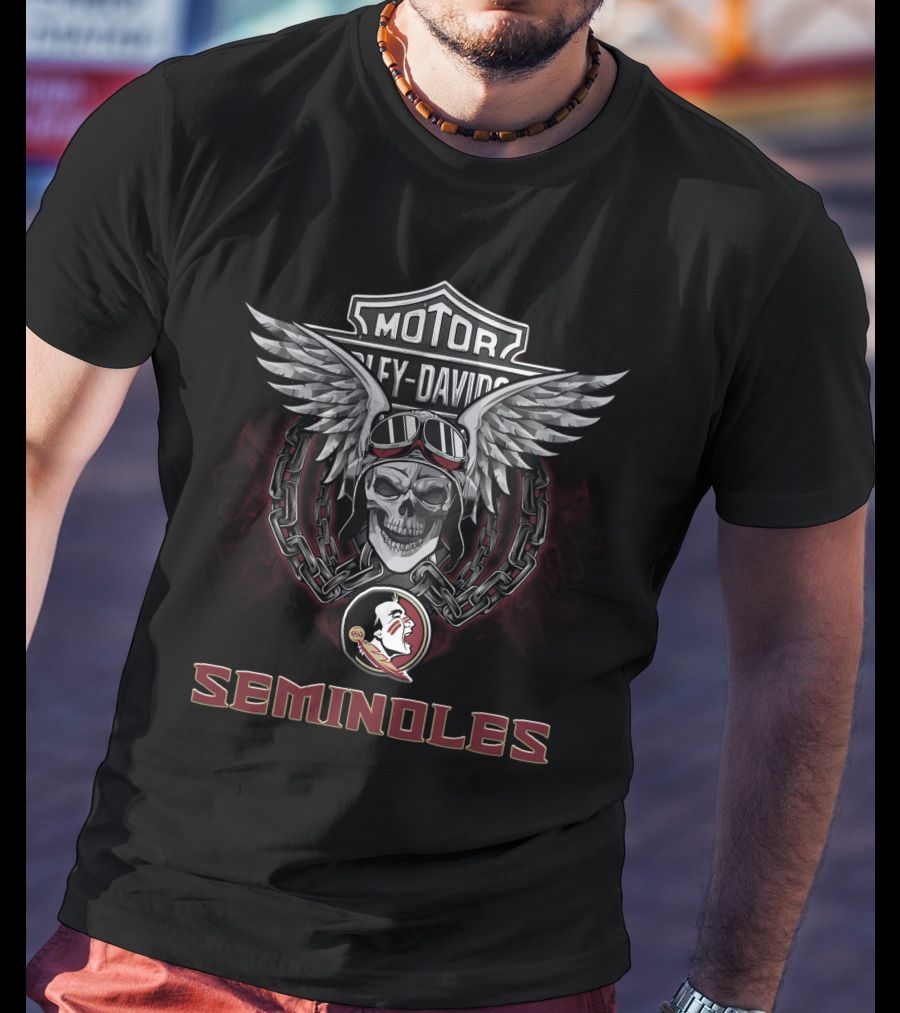 Harley Davidson Motor And Florida State Seminoles Skull And Logo T-Shirt