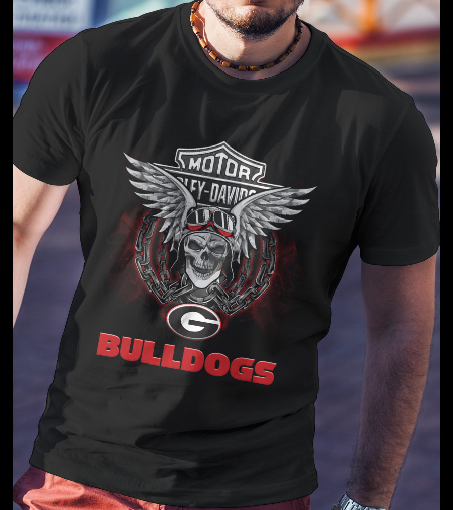 Harley Davidson Motor Georgia Bulldogs Winged Skull T-Shirt