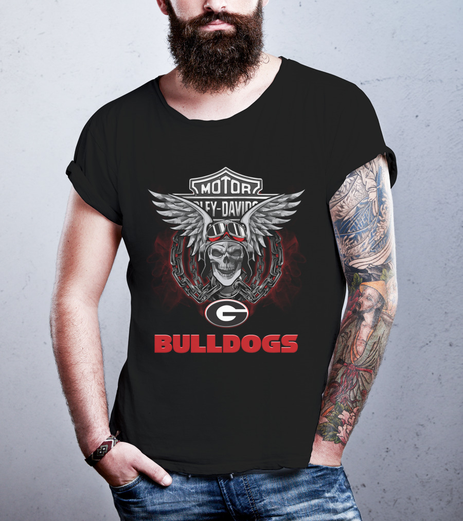 Harley Davidson Motor Georgia Bulldogs Winged Skull T-Shirt