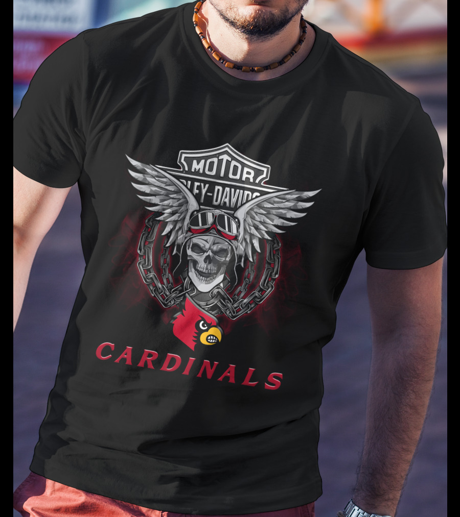 Motor Harley Davidson Louisville Cardinals Skull Wings T-Shirt