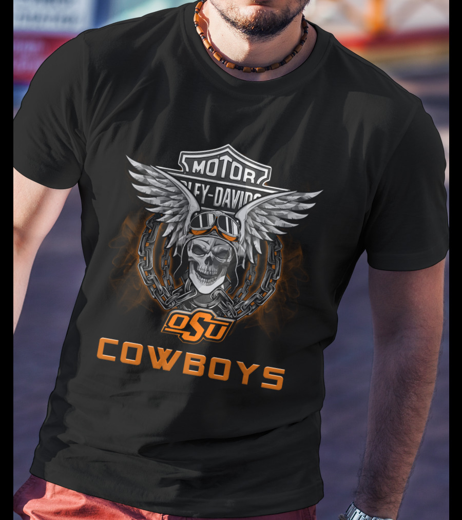 Harley Davidson Osu Cowboys Skull And Wings Graphic Motor T-Shirt