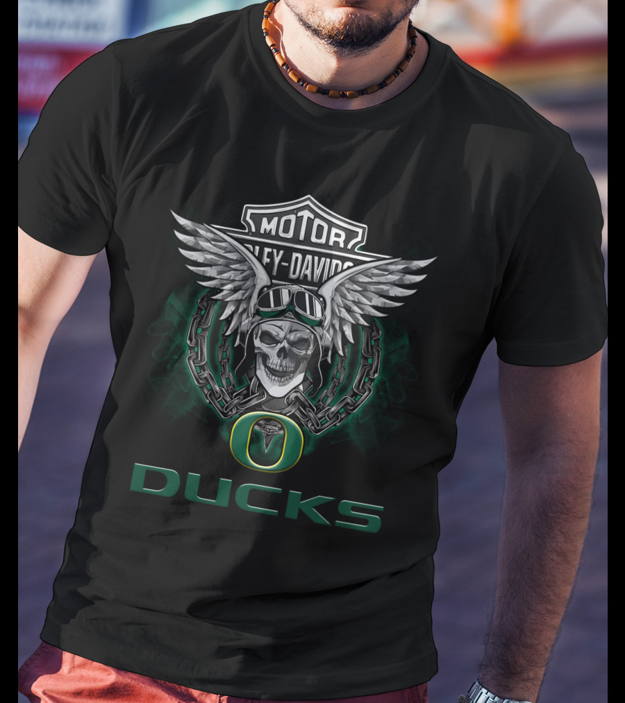 Harley Davidson Motor Skull Wings Oregon Ducks T-Shirt