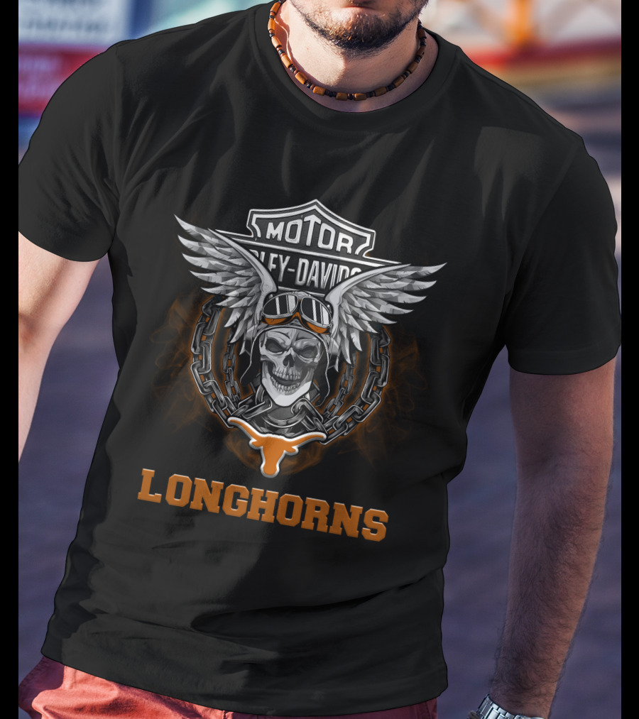 Harley Davidson Texas Longhorns Skull Wings Motor Longhorns T-Shirt