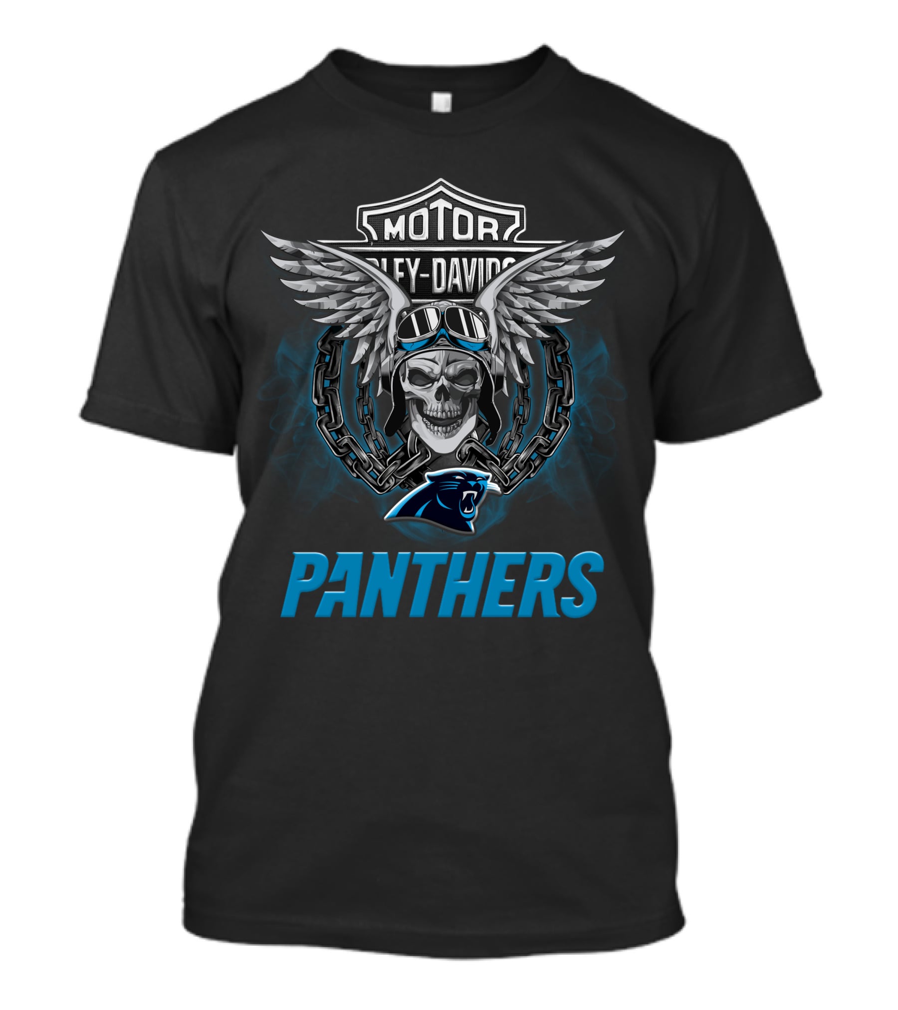 Harley Davidson Motor Skull Wings Chain Goggles Carolina Panthers T-Shirt