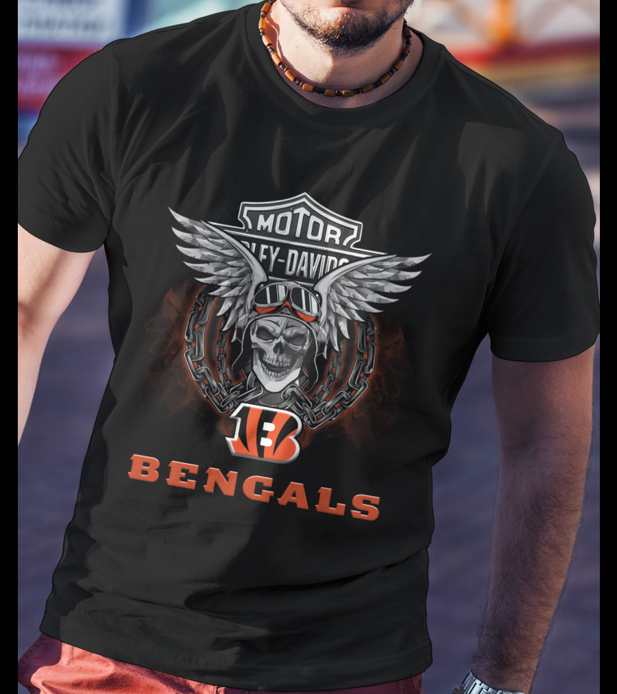 Harley Davidson Motor Biker Bengals 141 Nfl Cincinnati T-Shirt