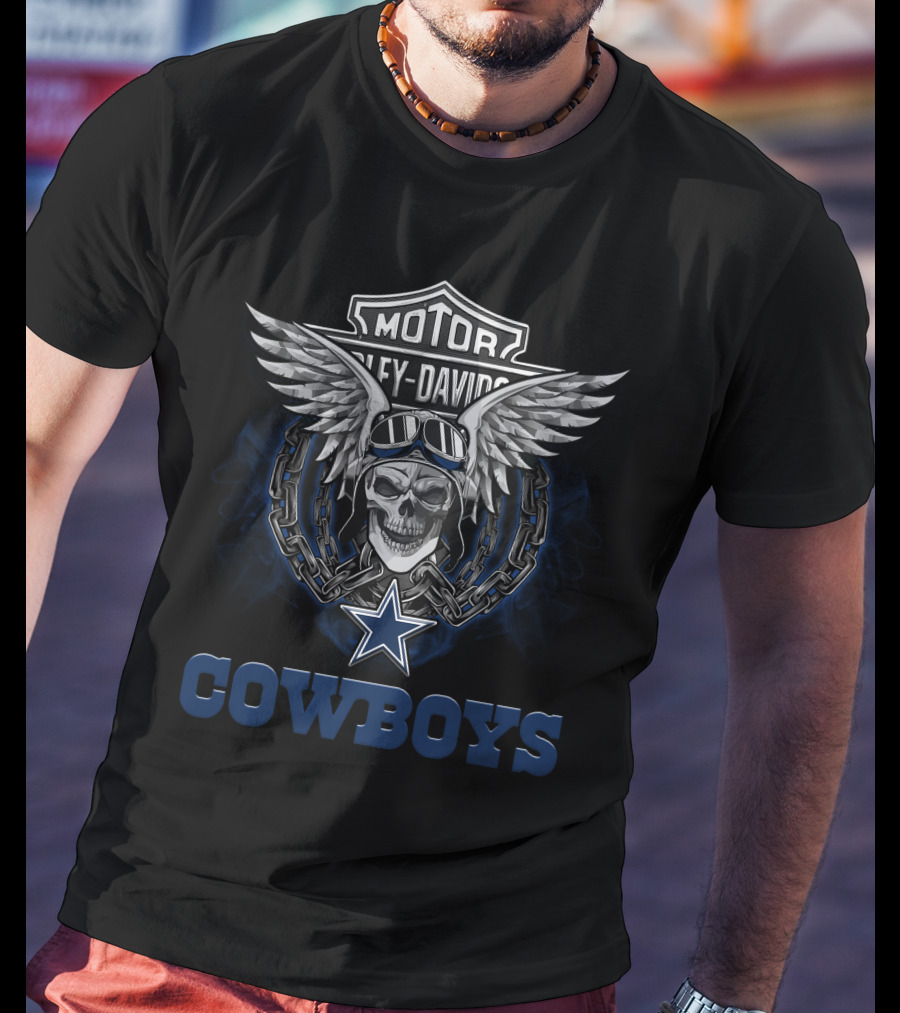 Harley Davidson Motor Biker Nfl Dallas Cowboys Skull Wings T-Shirt