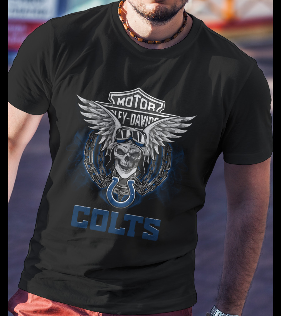 Harley Davidson Motorcycles Nfl Indianapolis Colts Skull Wings T-Shirt