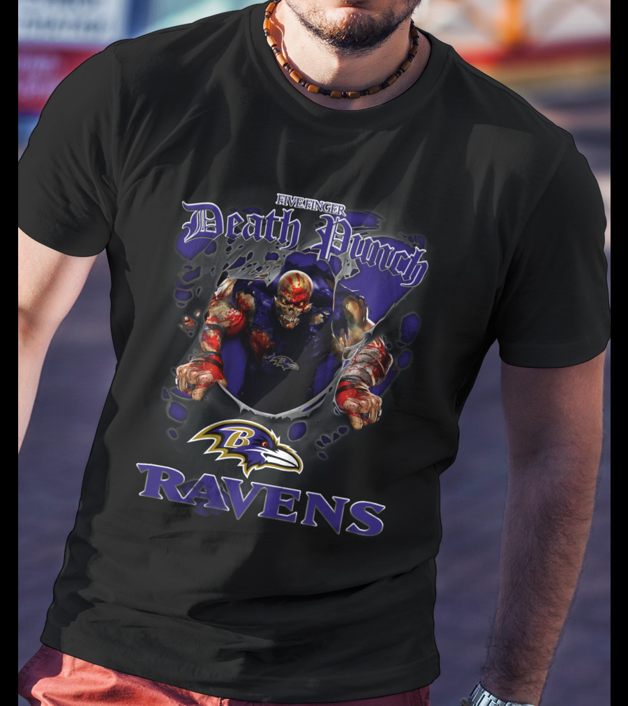 Five Finger Death Punch Ravens Baltimore Nfl Harley Davidson Motorcycle Biker T-Shirt