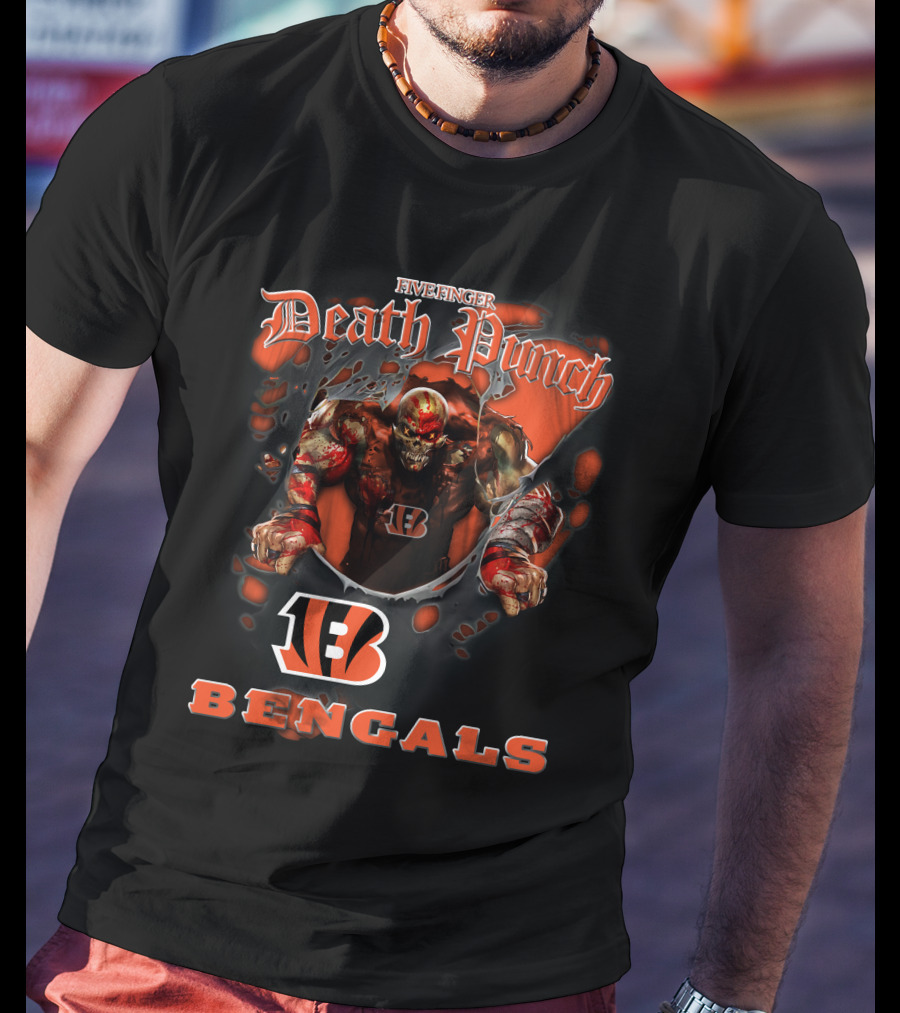 Five Finger Death Punch Nfl Cincinnati Bengals Biker Theme With Harley Davidson Elements T-Shirt