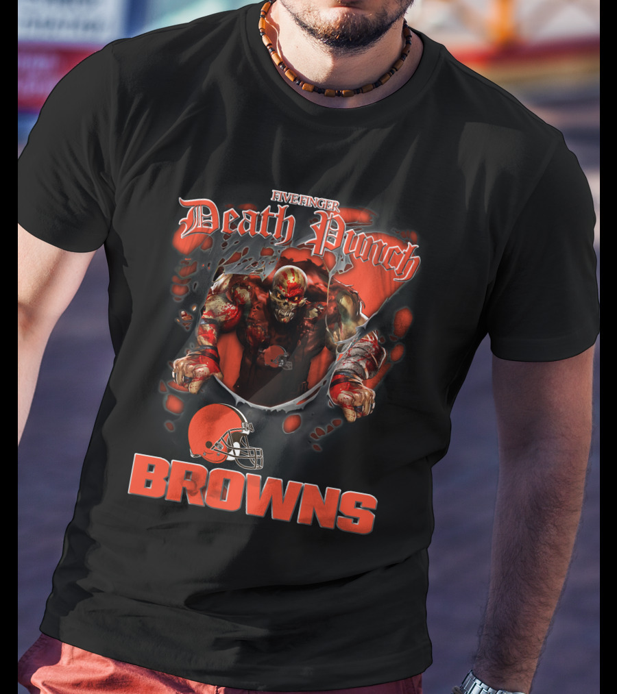 Five Finger Death Punch Browns Harley Davidson Motorcycle Biker Nfl Cleveland Browns T-Shirt