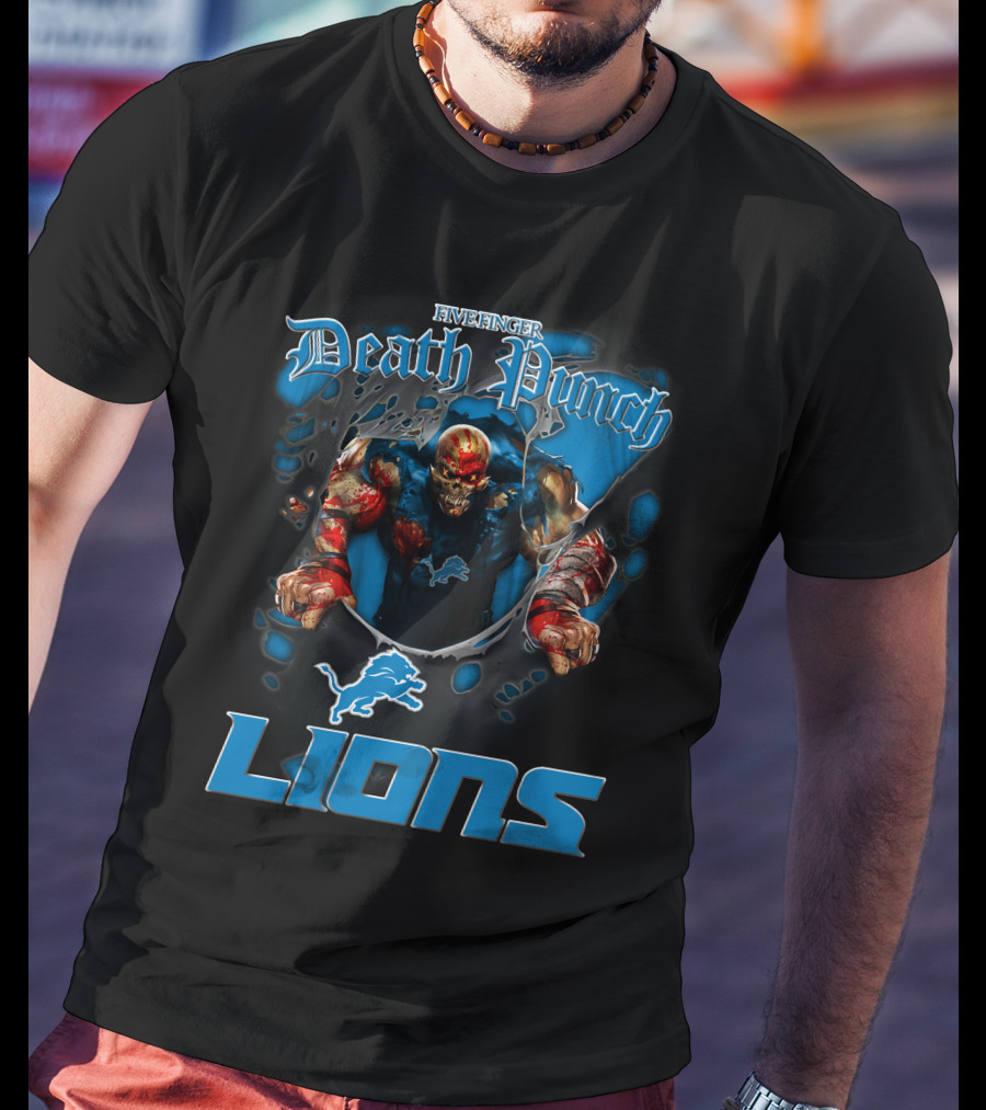 Five Finger Death Punch Detroit Lions Harley Davidson Biker Nfl T-Shirt