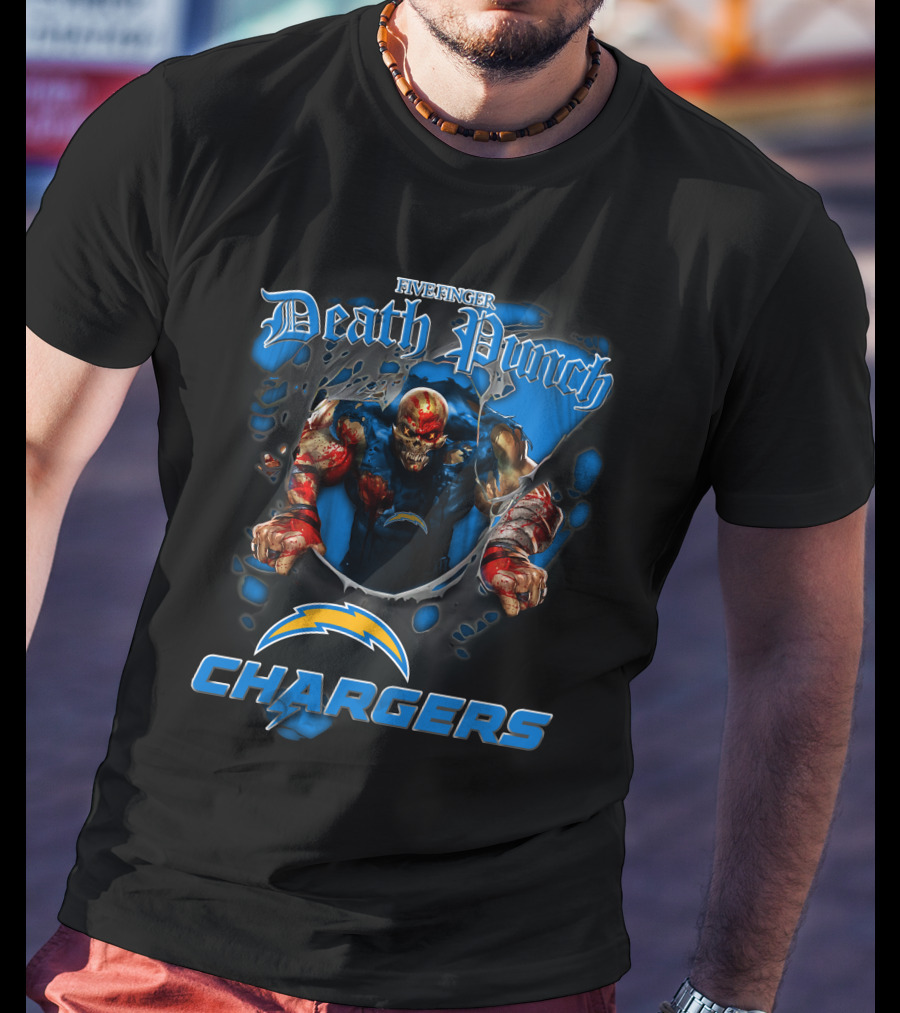 Five Finger Death Punch Los Angeles Chargers Harley Davidson Motorcycle Biker Nfl T-Shirt