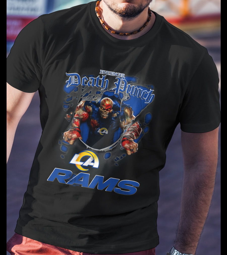 Five Finger Death Punch La Rams Harley Davidson Motorcycle Biker Nfl Los Angeles Rams T-Shirt