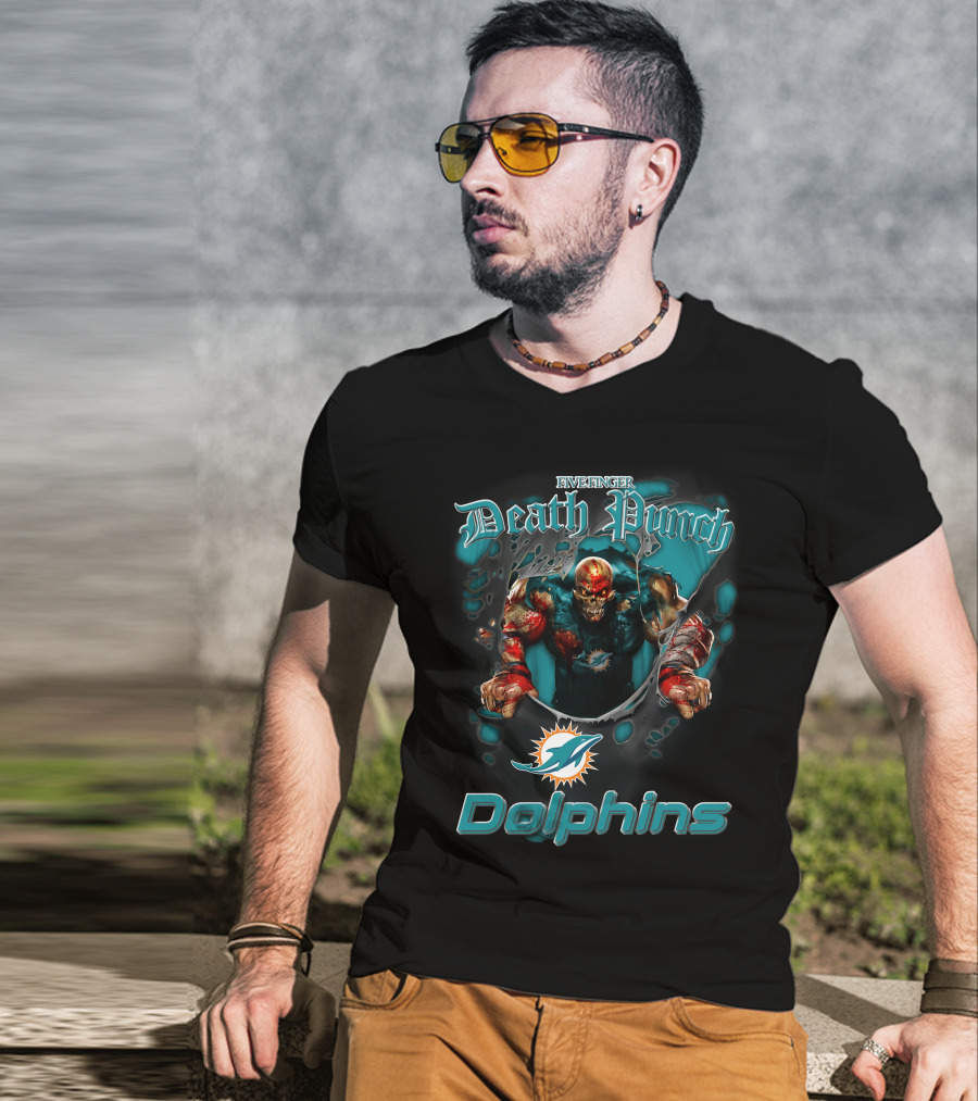 Five Finger Death Punch Miami Dolphins Harley Davidson Motorcycle Biker Nfl T-Shirt