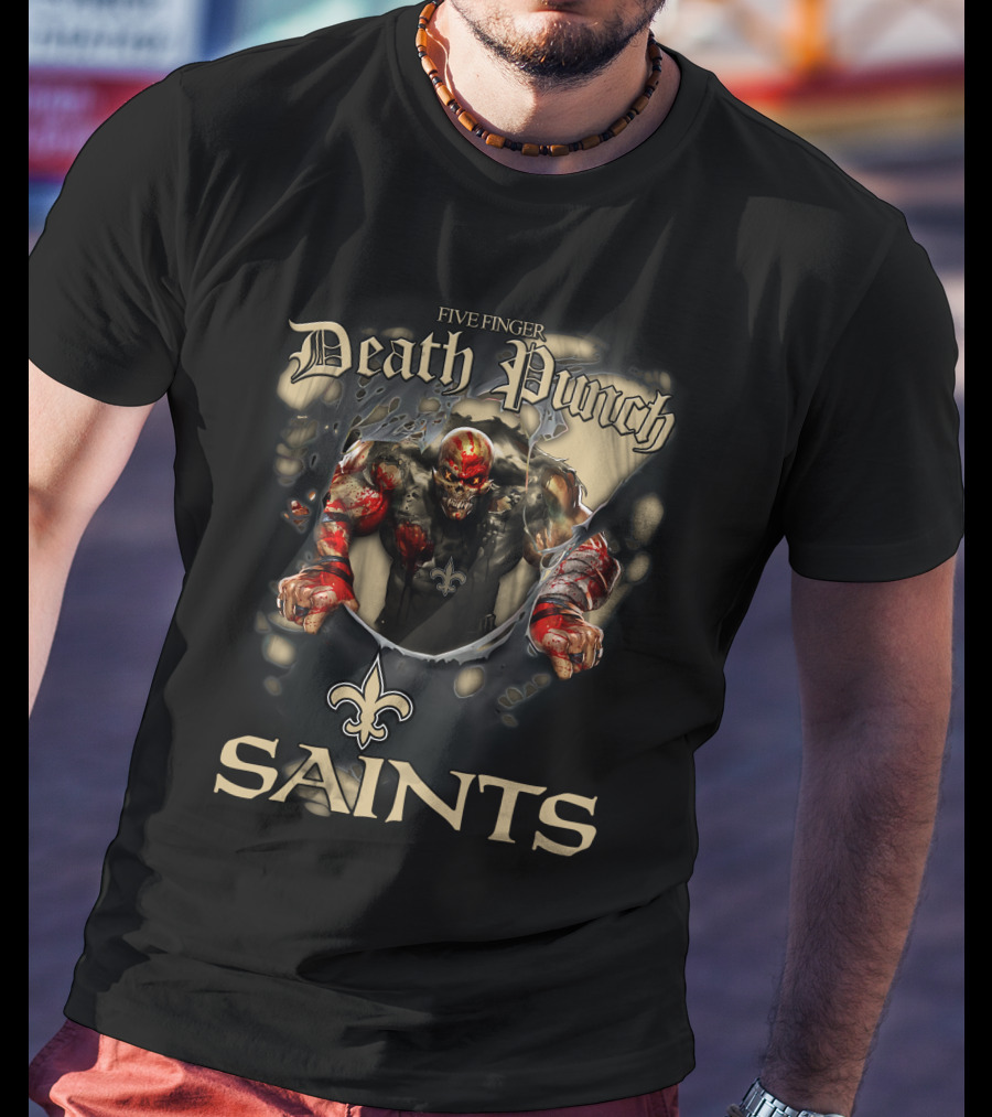Harley Davidson Motorcycle Biker Five Finger Death Punch Nfl New Orleans Saints T-Shirt