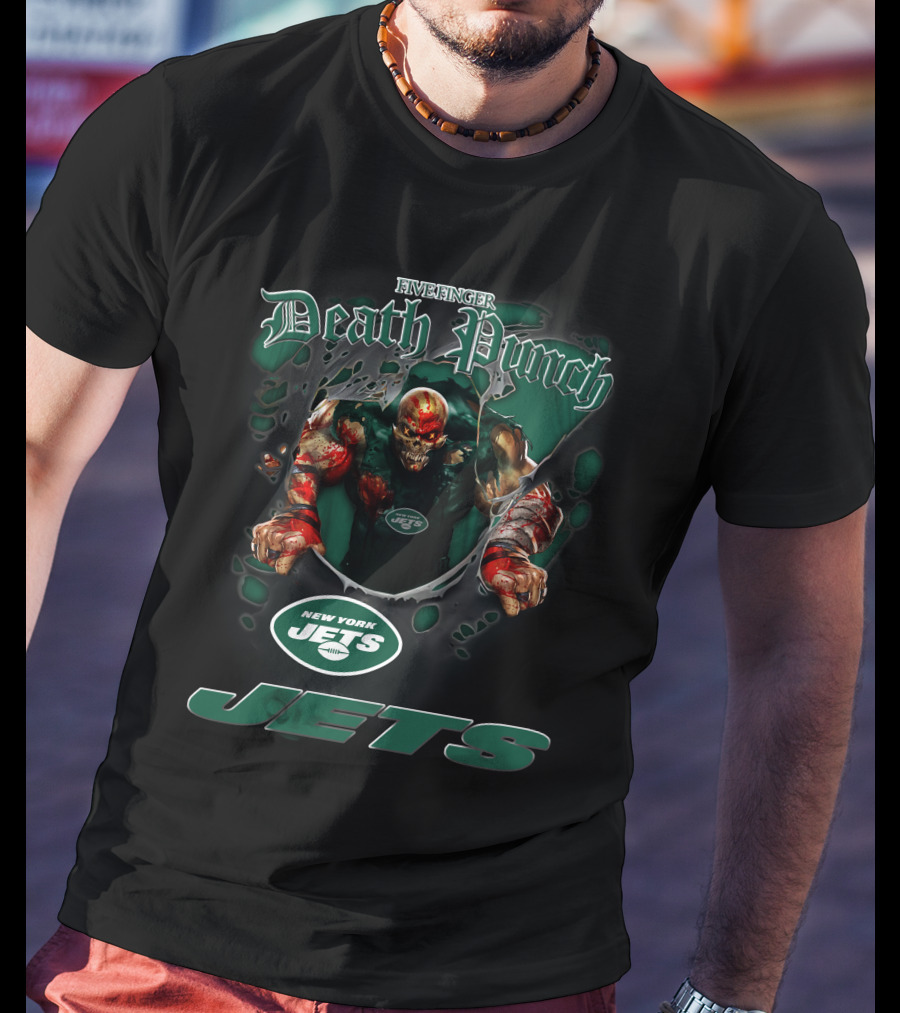 Five Finger Death Punch New York Jets Harley Davidson Motorcycle Biker Nfl T-Shirt