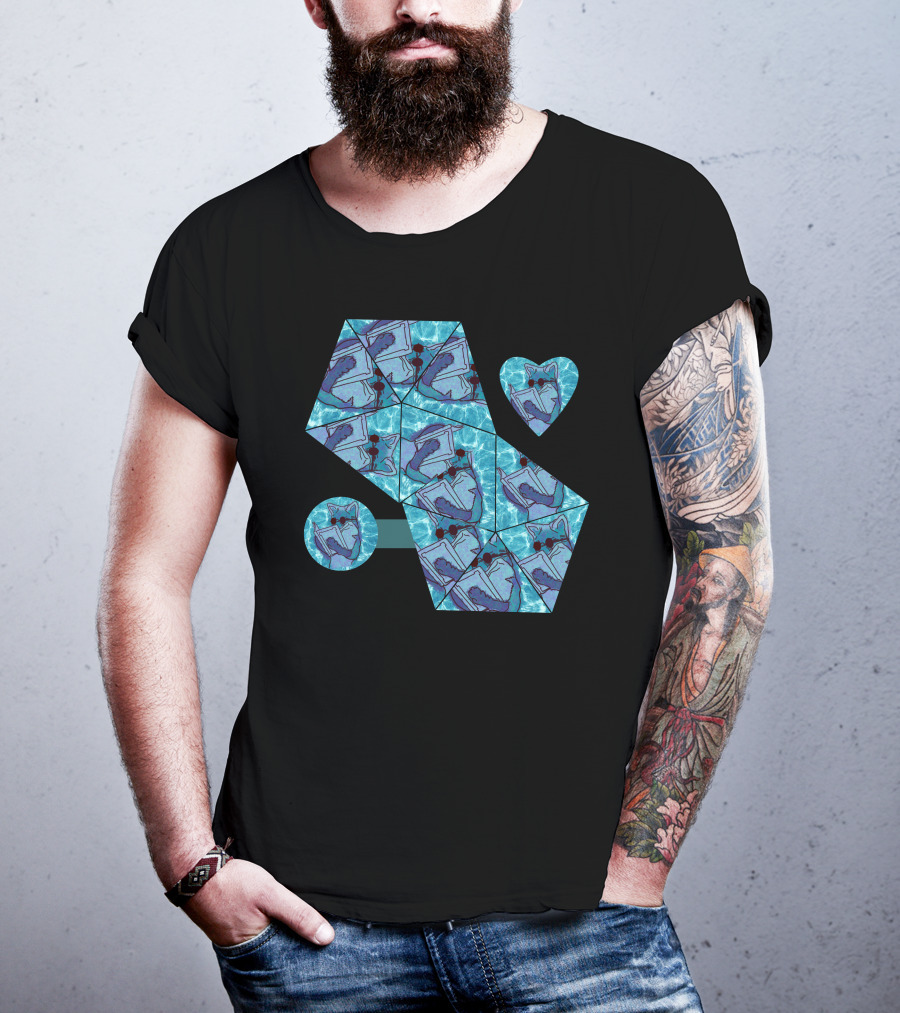 Cool Fox Reading In Blue Geometric T-Shirt