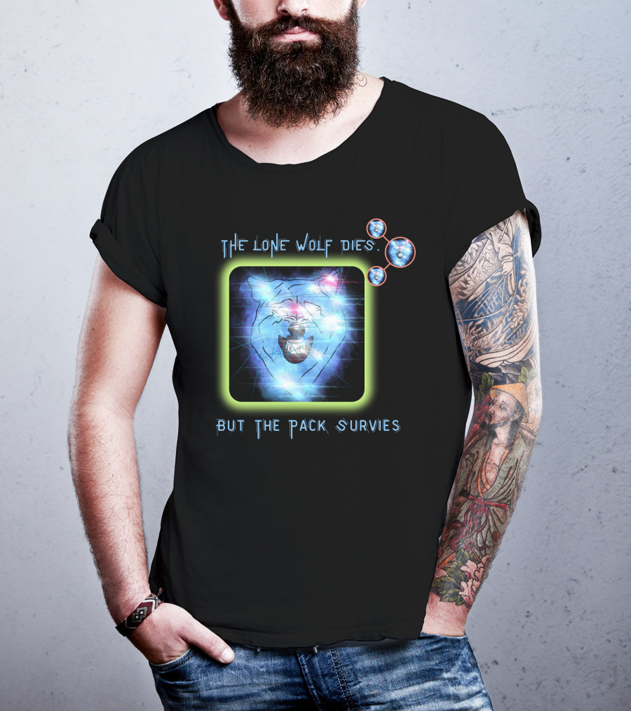 The Lone Wolf Dies But The Pack Survives Glowing Wolf Face In Galactic T-Shirt