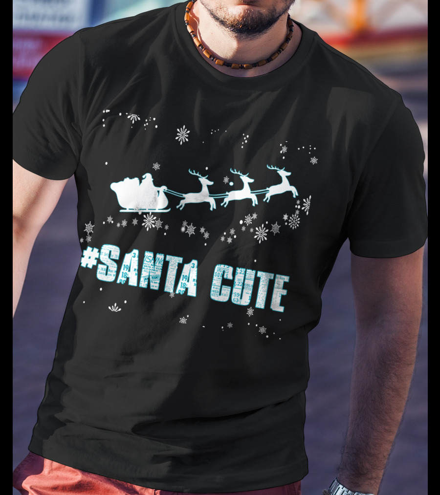 Santa Cute Reindeer Sleigh Snowflakes T-Shirt