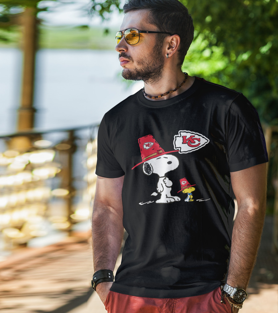 Snoopy And Woodstock Kansas City Chiefs Kc Logo Hat T-Shirt